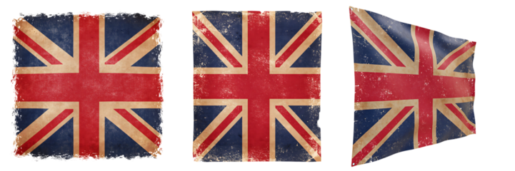 Distressed UK Flag in Worn Fabric Style Transparent Background

