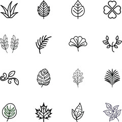 Simple Line Art Leaves, Plants, and Botanical Icons