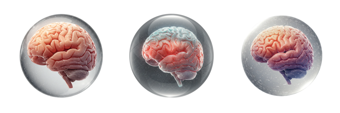 Human Brain Inside Glass Bubble Sphere Transparent Background

