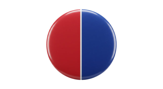 Red and blue political campaign button badge for election support and voting awareness concept on transparent background