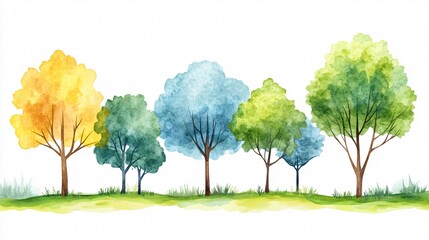 Serene Watercolor Background with Trees - Vector Illustration