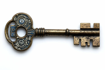 Ornate antique key on white background (7)