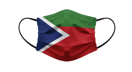 Face mask south sudan flag design protection reusable washable breathable fashion patriotic souvenir on transparent background