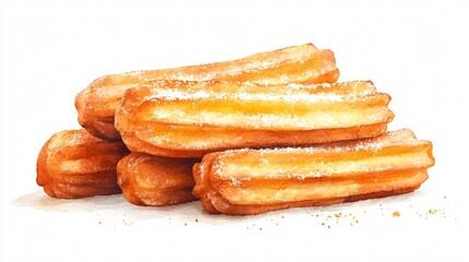 Delicious Churros Dessert Watercolor Vector Illustration