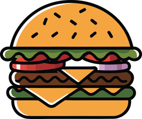 Cartoon Burger Icon for Food Apps and Menus Clearly.