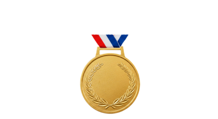 Gold medal award achievement winner success champion olympic prize ribbon patriotic honor reward on transparent background