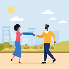 Outsourcing hiring outside worker to perform service, pass or transfer work to other team, remote work or telework concept, businessman boss pass or relay baton to outsource team to work remotel