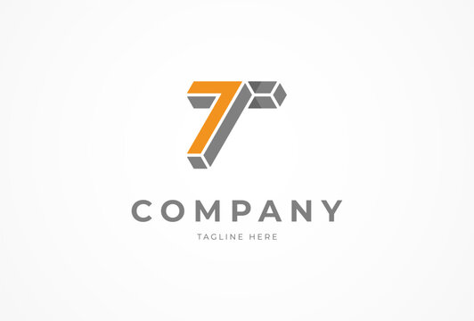 Letter T7 Logo, 3D Letter T with number seven combination, vector illustration