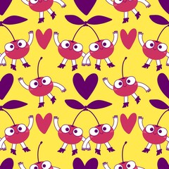 Summer fruit seamless cherry berry pattern for wrapping paper and fabrics