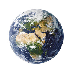 High-resolution satellite image of planet earth showcasing continents oceans and cloud formations in space isolated on a isolated on white transparent background for design and global themes