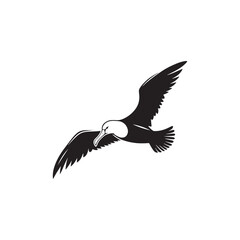 Graceful Albatross Silhouette in Flight – Elegant Seabird Vector Art Depicting Ocean Majesty with Bold Black Lines, Minimal Design, Marine Wildlife Symbol in Timeless Soaring Pose
