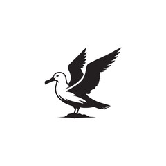 Graceful Albatross Silhouette in Flight – Elegant Seabird Vector Art Depicting Ocean Majesty with Bold Black Lines, Minimal Design, Marine Wildlife Symbol in Timeless Soaring Pose
