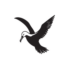 Graceful Albatross Silhouette in Flight – Elegant Seabird Vector Art Depicting Ocean Majesty with Bold Black Lines, Minimal Design, Marine Wildlife Symbol in Timeless Soaring Pose
