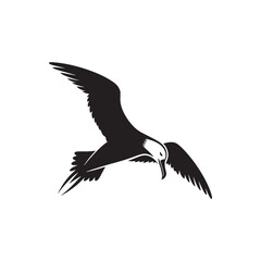 Graceful Albatross Silhouette in Flight – Elegant Seabird Vector Art Depicting Ocean Majesty with Bold Black Lines, Minimal Design, Marine Wildlife Symbol in Timeless Soaring Pose
