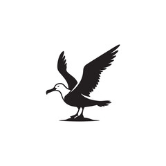 Graceful Albatross Silhouette in Flight – Elegant Seabird Vector Art Depicting Ocean Majesty with Bold Black Lines, Minimal Design, Marine Wildlife Symbol in Timeless Soaring Pose
