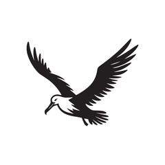 Graceful Albatross Silhouette in Flight – Elegant Seabird Vector Art Depicting Ocean Majesty with Bold Black Lines, Minimal Design, Marine Wildlife Symbol in Timeless Soaring Pose
