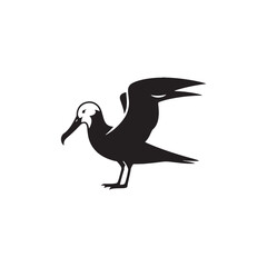 Graceful Albatross Silhouette in Flight – Elegant Seabird Vector Art Depicting Ocean Majesty with Bold Black Lines, Minimal Design, Marine Wildlife Symbol in Timeless Soaring Pose
