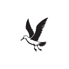 Graceful Albatross Silhouette in Flight – Elegant Seabird Vector Art Depicting Ocean Majesty with Bold Black Lines, Minimal Design, Marine Wildlife Symbol in Timeless Soaring Pose
