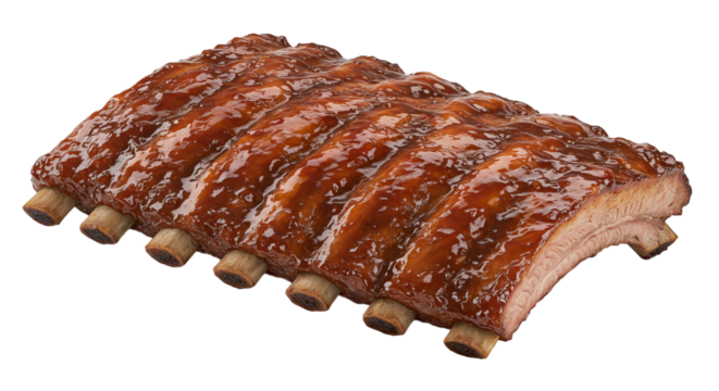 Delicious bbq pork ribs with sauce perfect for grilling and summer cookouts and family dinner recipes on transparent background