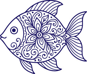 Ornamental fish illustration in floral line art style