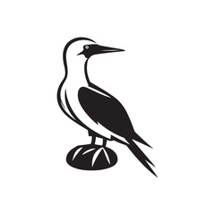 Booby Bird Silhouette Vector Design – Bold Coastal Seabird Graphic Featuring Iconic Pose, Minimalist Black Outline Style, Marine Wildlife Art Perfect for Prints, Logos, and Decor
