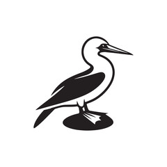 Booby Bird Silhouette Vector Design – Bold Coastal Seabird Graphic Featuring Iconic Pose, Minimalist Black Outline Style, Marine Wildlife Art Perfect for Prints, Logos, and Decor
