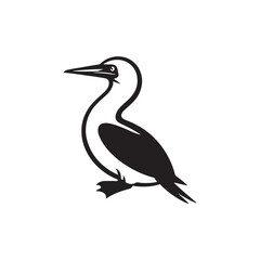 Booby Bird Silhouette Vector Design – Bold Coastal Seabird Graphic Featuring Iconic Pose, Minimalist Black Outline Style, Marine Wildlife Art Perfect for Prints, Logos, and Decor
