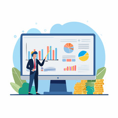Data analytics, research or analysis graph and chart diagram, statistics report, datum or financial analysis, marketing for website, optimization concept, businessman analyze data on monitor scree