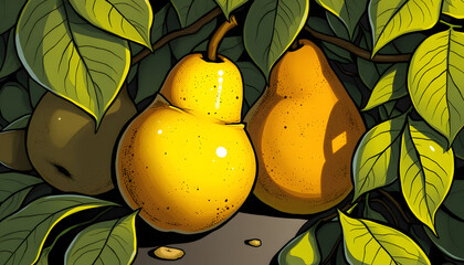 juicy ripe pears, comic art. isolated with white highlights