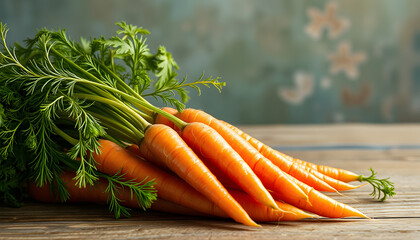 Juicy vibrant carrots as backdrop, empty space for messaging, dinamic scene. isolated with white highlights