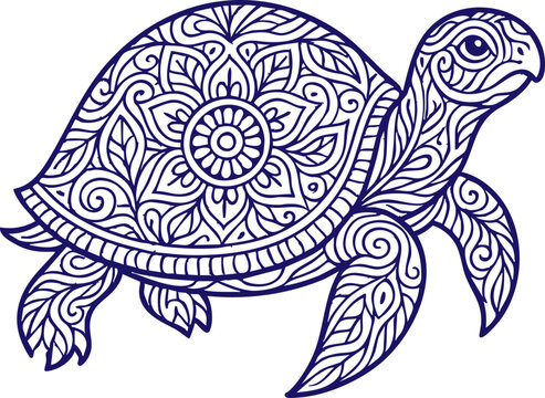 Ornamental turtle illustration in mandala line art style