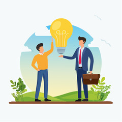 Mentor, advisor to motivate employee or inspiration, training or guidance help personal development to reach success, coaching concept, businessman mentor help employee to get new light bulb ide