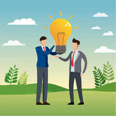 Mentor, advisor to motivate employee or inspiration, training or guidance help personal development to reach success, coaching concept, businessman mentor help employee to get new light bulb ide