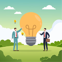 Mentor, advisor to motivate employee or inspiration, training or guidance help personal development to reach success, coaching concept, businessman mentor help employee to get new light bulb ide