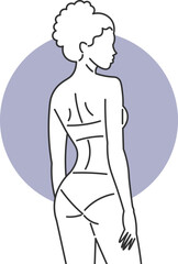 Minimalist illustration of a woman from behind with highlighted curves and elegant posture