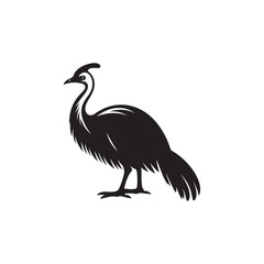 Powerful Cassowary Silhouette Vector Art – Bold Tropical Bird Design Featuring Distinctive Helmeted Head, Strong Legs, Jungle Wildlife Icon in Minimalist Black Outline for Modern Display
