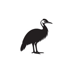 Powerful Cassowary Silhouette Vector Art – Bold Tropical Bird Design Featuring Distinctive Helmeted Head, Strong Legs, Jungle Wildlife Icon in Minimalist Black Outline for Modern Display
