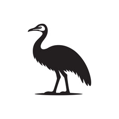 Powerful Cassowary Silhouette Vector Art – Bold Tropical Bird Design Featuring Distinctive Helmeted Head, Strong Legs, Jungle Wildlife Icon in Minimalist Black Outline for Modern Display
