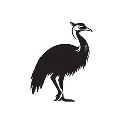 Powerful Cassowary Silhouette Vector Art – Bold Tropical Bird Design Featuring Distinctive Helmeted Head, Strong Legs, Jungle Wildlife Icon in Minimalist Black Outline for Modern Display
