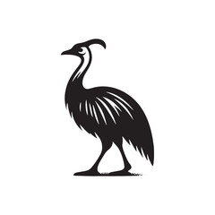 Powerful Cassowary Silhouette Vector Art – Bold Tropical Bird Design Featuring Distinctive Helmeted Head, Strong Legs, Jungle Wildlife Icon in Minimalist Black Outline for Modern Display
