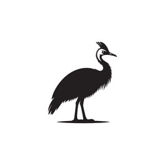 Powerful Cassowary Silhouette Vector Art – Bold Tropical Bird Design Featuring Distinctive Helmeted Head, Strong Legs, Jungle Wildlife Icon in Minimalist Black Outline for Modern Display
