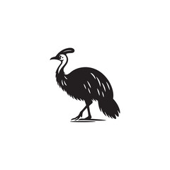 Powerful Cassowary Silhouette Vector Art – Bold Tropical Bird Design Featuring Distinctive Helmeted Head, Strong Legs, Jungle Wildlife Icon in Minimalist Black Outline for Modern Display
