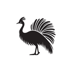 Powerful Cassowary Silhouette Vector Art – Bold Tropical Bird Design Featuring Distinctive Helmeted Head, Strong Legs, Jungle Wildlife Icon in Minimalist Black Outline for Modern Display
