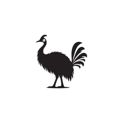 Powerful Cassowary Silhouette Vector Art – Bold Tropical Bird Design Featuring Distinctive Helmeted Head, Strong Legs, Jungle Wildlife Icon in Minimalist Black Outline for Modern Display
