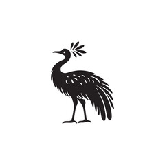 Powerful Cassowary Silhouette Vector Art – Bold Tropical Bird Design Featuring Distinctive Helmeted Head, Strong Legs, Jungle Wildlife Icon in Minimalist Black Outline for Modern Display

