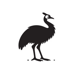 Powerful Cassowary Silhouette Vector Art – Bold Tropical Bird Design Featuring Distinctive Helmeted Head, Strong Legs, Jungle Wildlife Icon in Minimalist Black Outline for Modern Display
