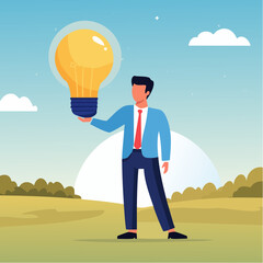 Discover insight or intelligence solution, best result or outcome, solving or finding solution, search new innovation, opportunity or invention, research concept, businessman find new lightbul
