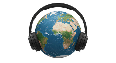 World music day celebration with globe and headphones international music day concept design on transparent background