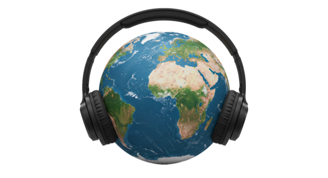 World music day celebration with globe and headphones international music day concept design on transparent background
