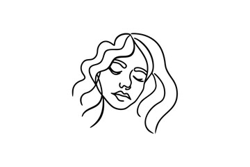 Serene woman line art minimalist portrait peaceful face